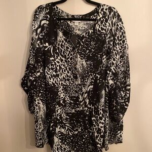 Avenue Black White Blouse Popover